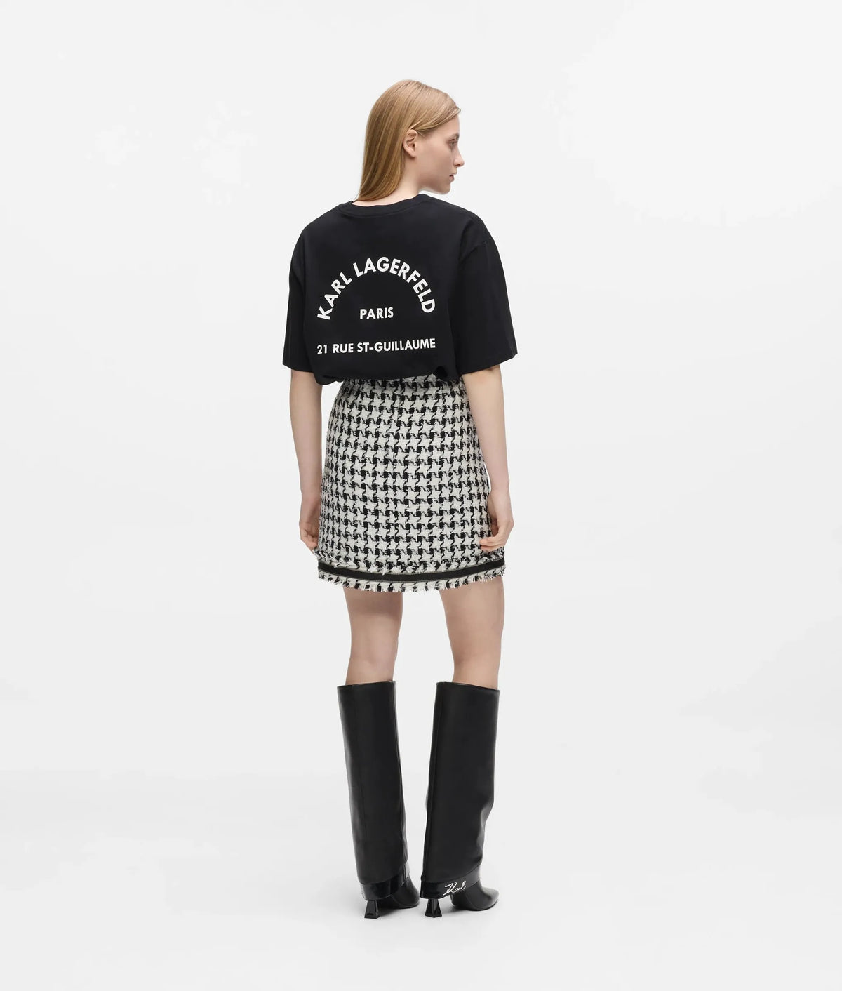 Houndstooth bouclé mini skirt