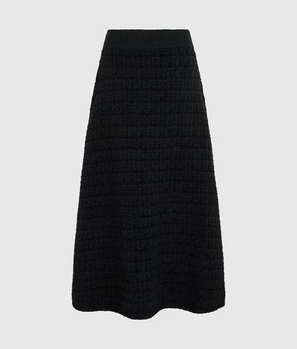 Faux-pearl midi knitted skirt