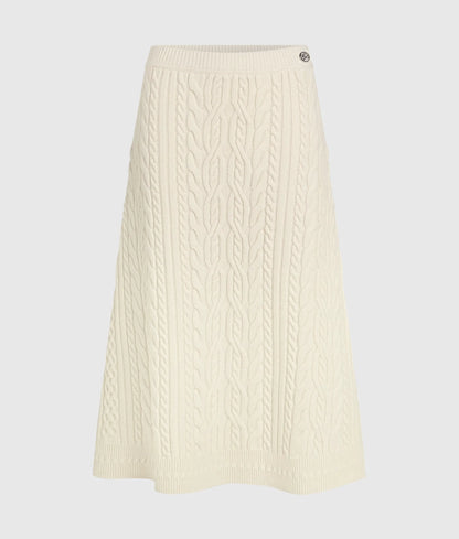 Wool-blend cable knit skirt