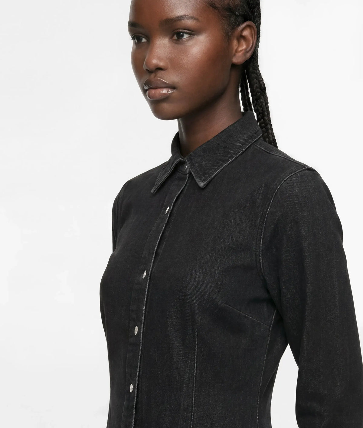 Flared-sleeve denim dress