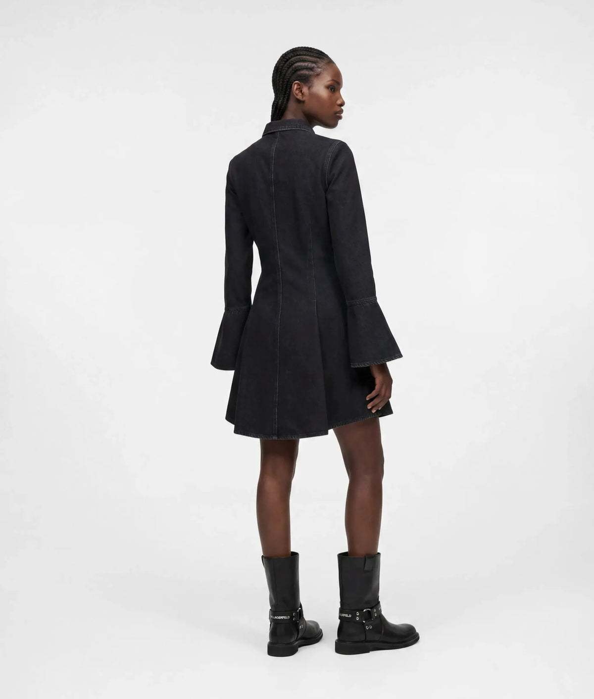 Flared-sleeve denim dress