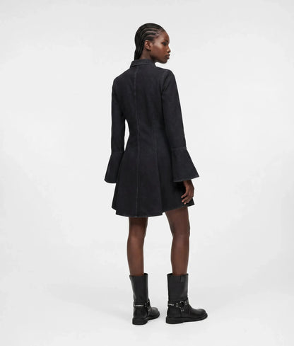 Flared-sleeve denim dress