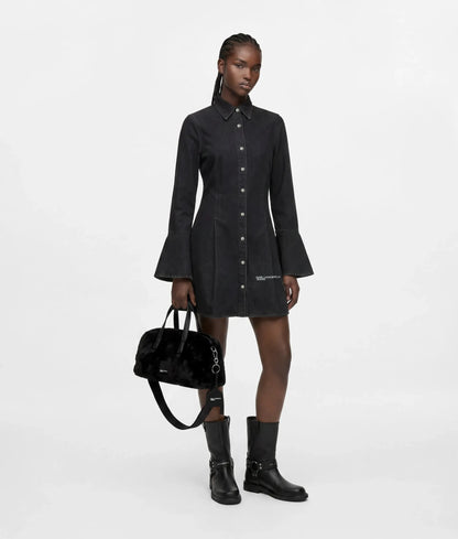 Flared-sleeve denim dress