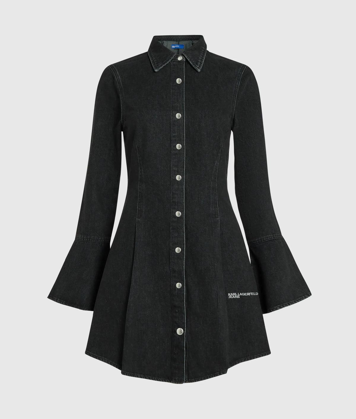 Flared-sleeve denim dress