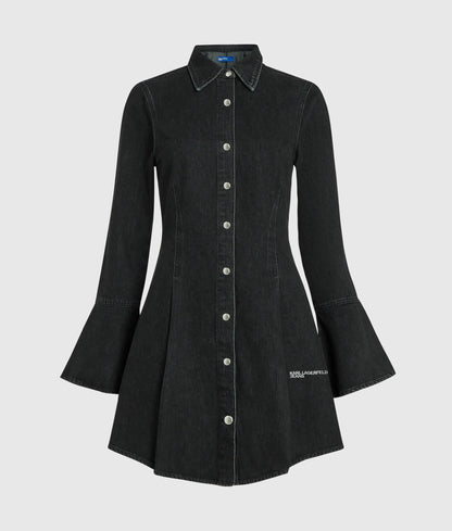 Flared-sleeve denim dress