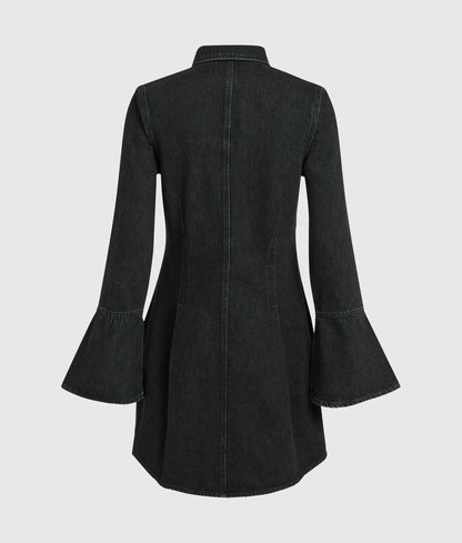 Flared-sleeve denim dress