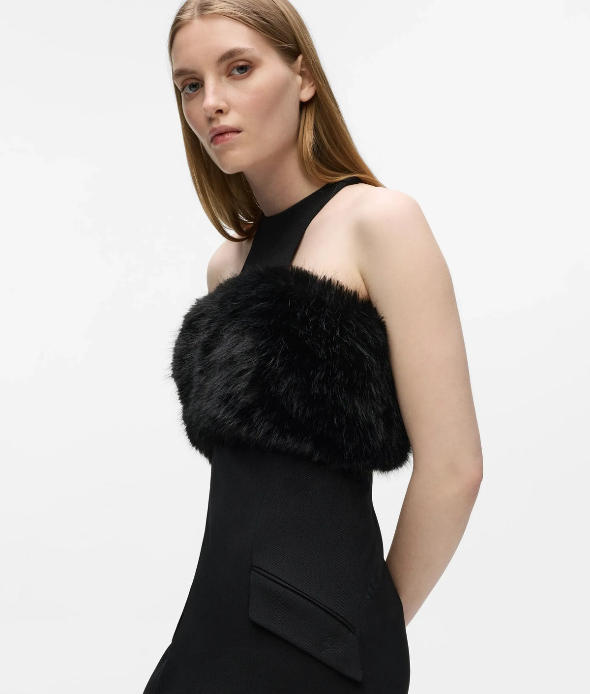 Faux-fur trim dress