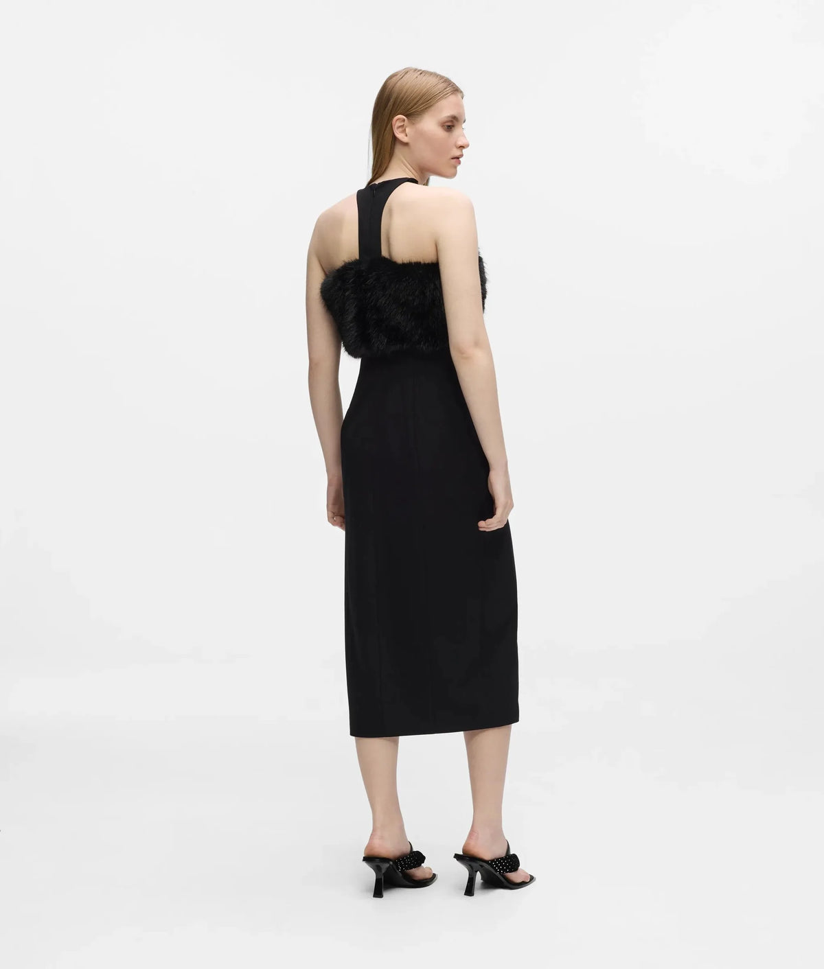 Faux-fur trim dress