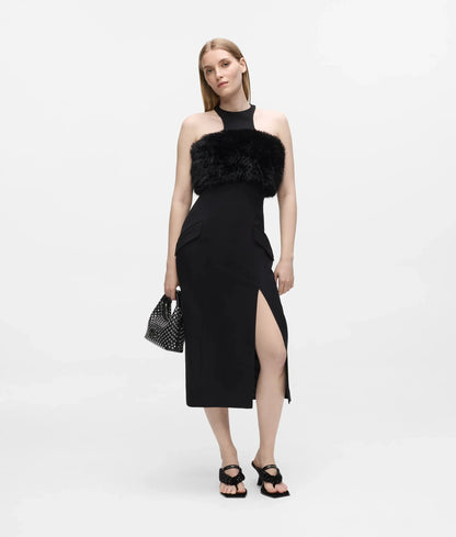 Faux-fur trim dress