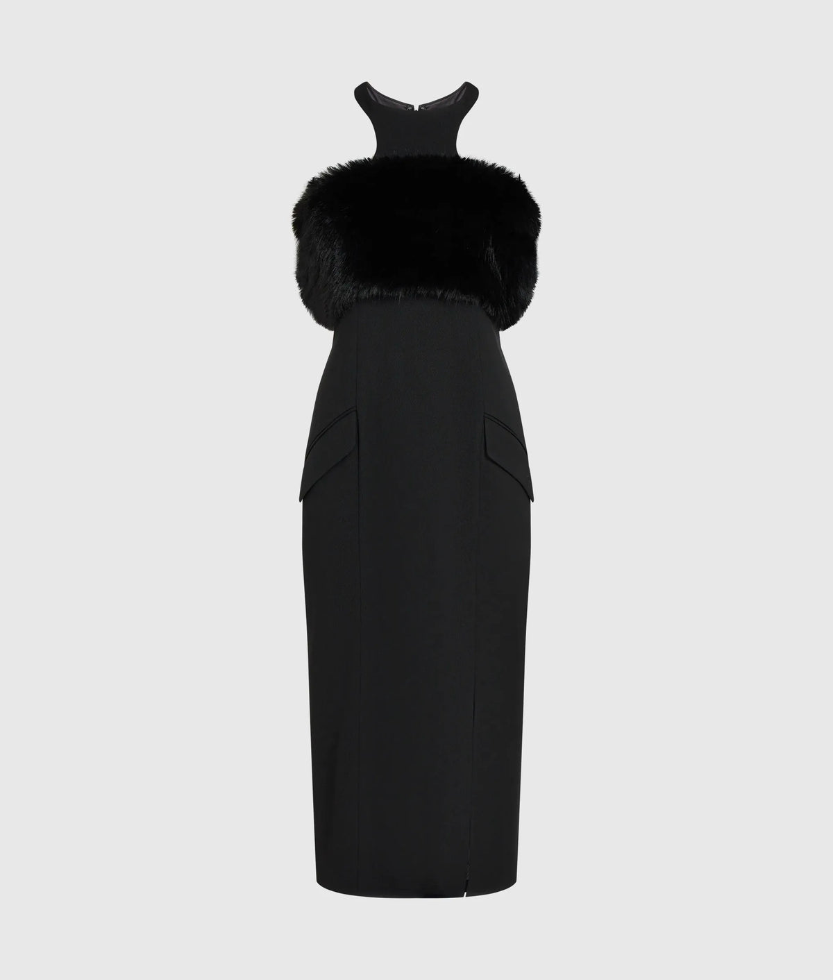 Faux-fur trim dress