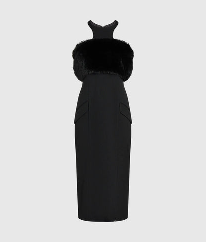 Faux-fur trim dress