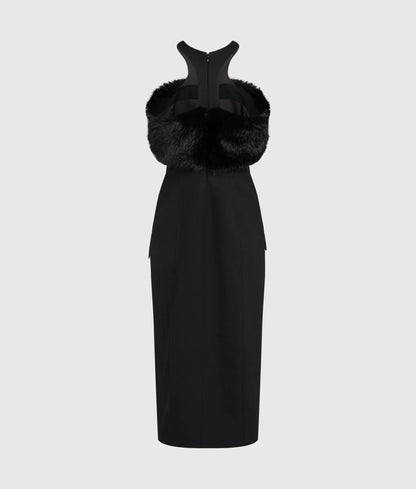 Faux-fur trim dress