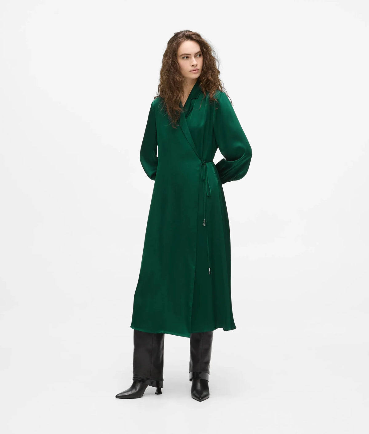 Satin-finish wrap dress