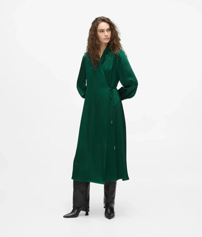 Satin-finish wrap dress