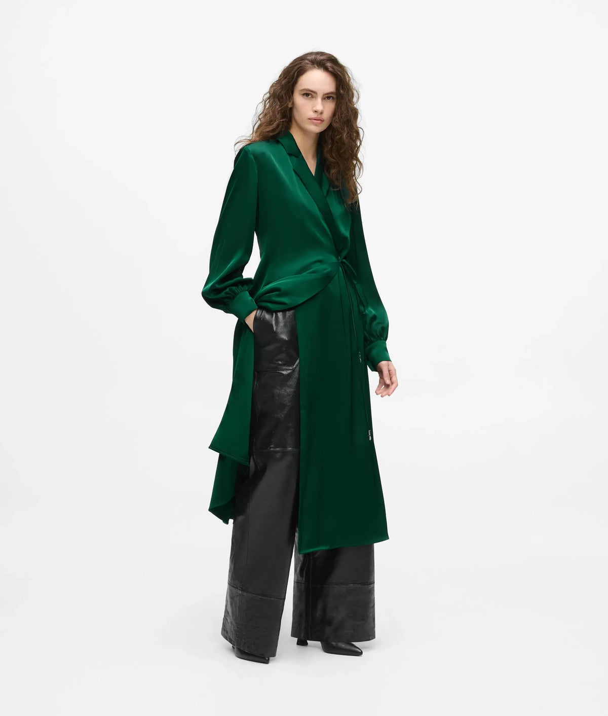 Satin-finish wrap dress