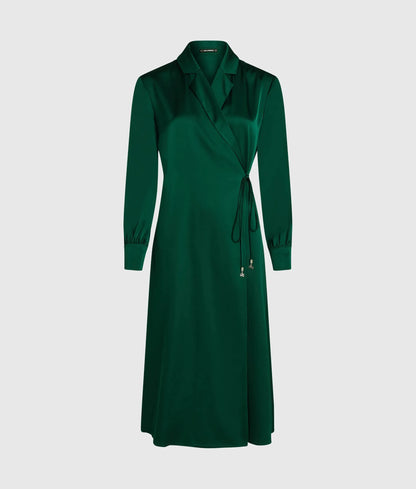Satin-finish wrap dress