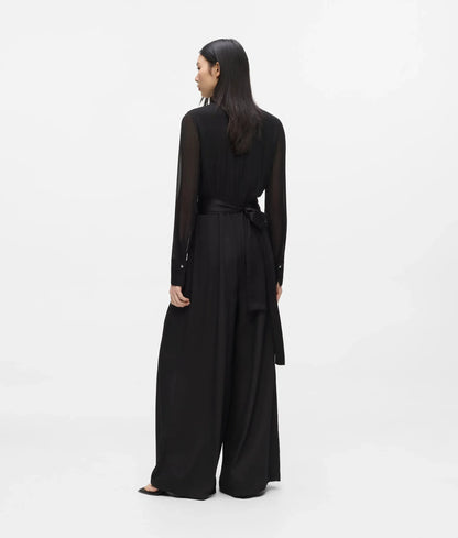 Pleated, long-sleeved jumpsuit