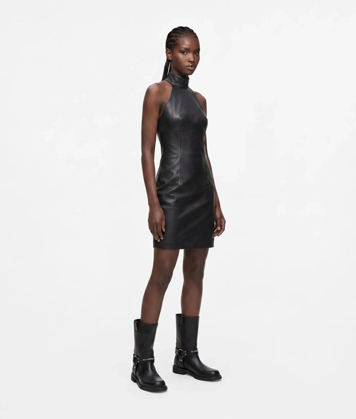 Faux-leather halter dress