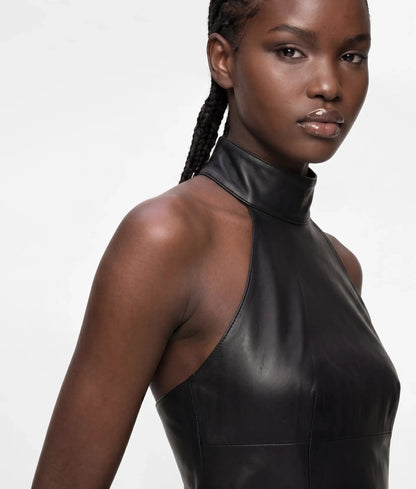 Faux-leather halter dress