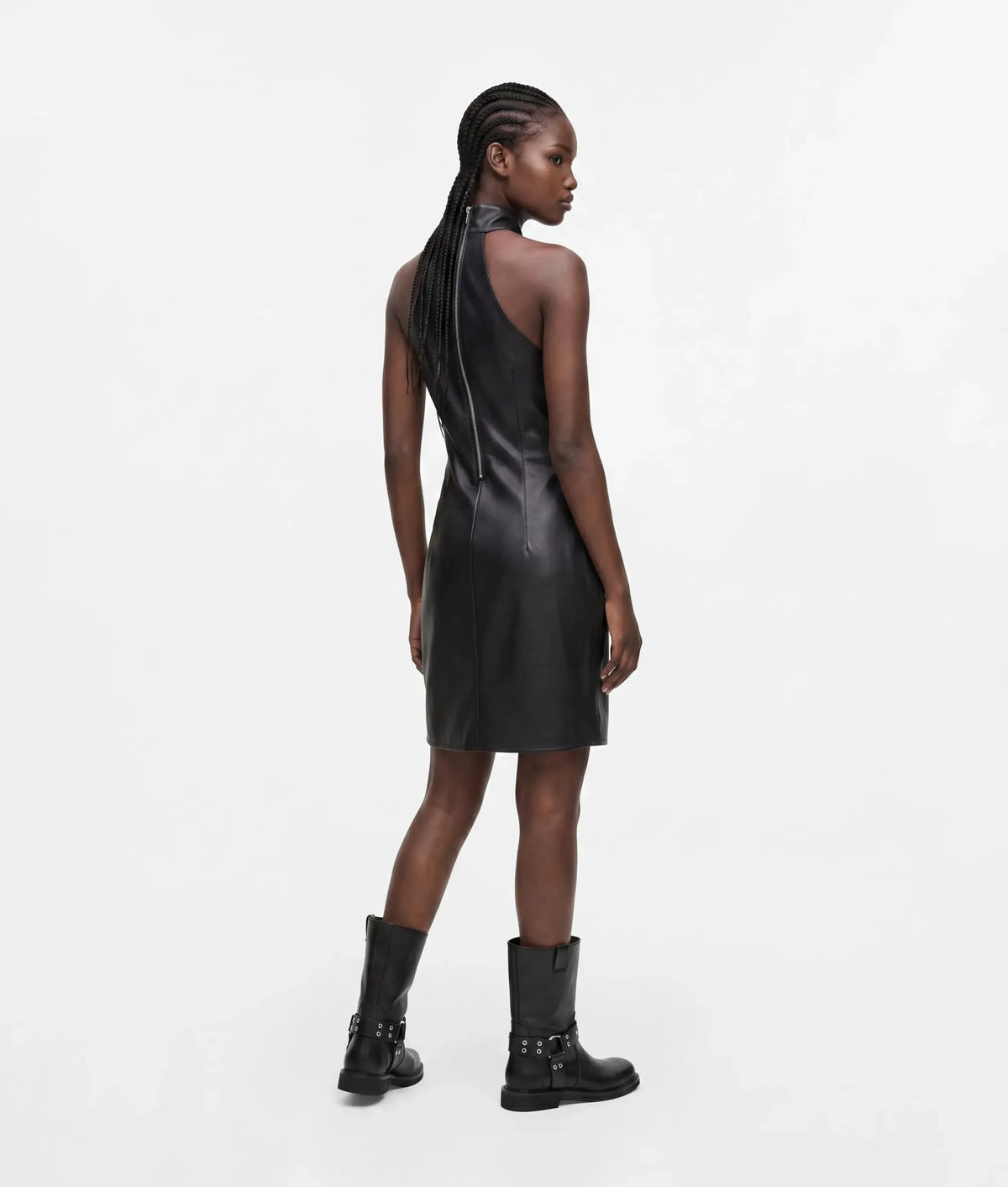 Faux-leather halter dress