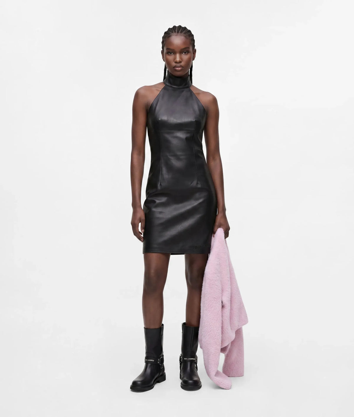 Faux-leather halter dress