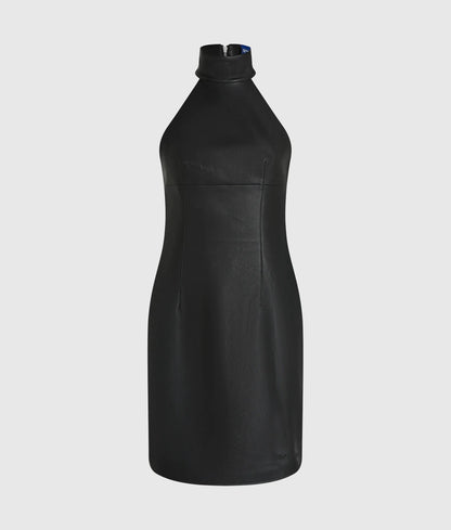 Faux-leather halter dress
