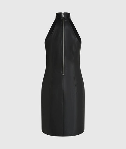 Faux-leather halter dress