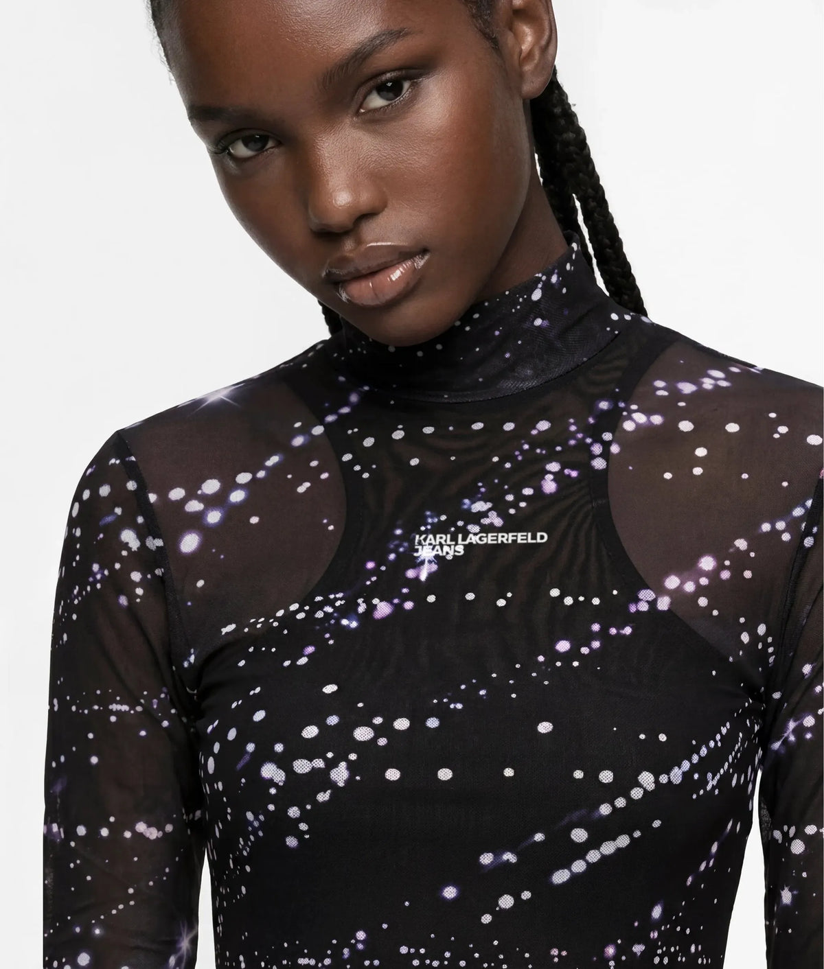 Mesh constellation print maxi dress