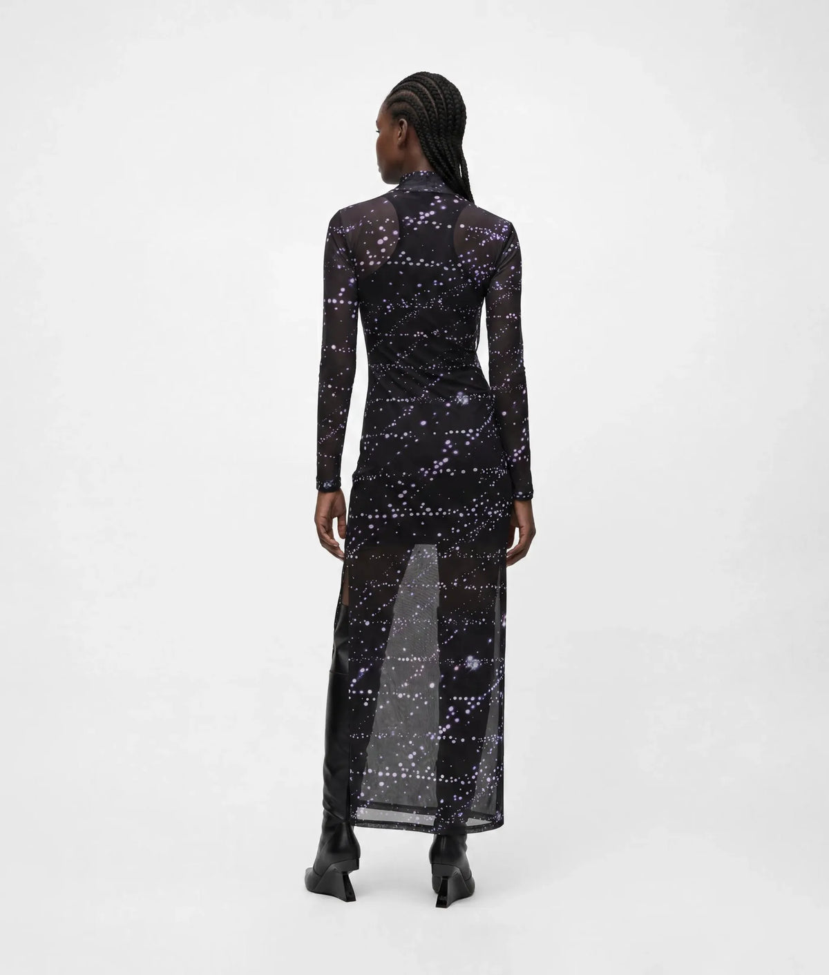 Mesh constellation print maxi dress