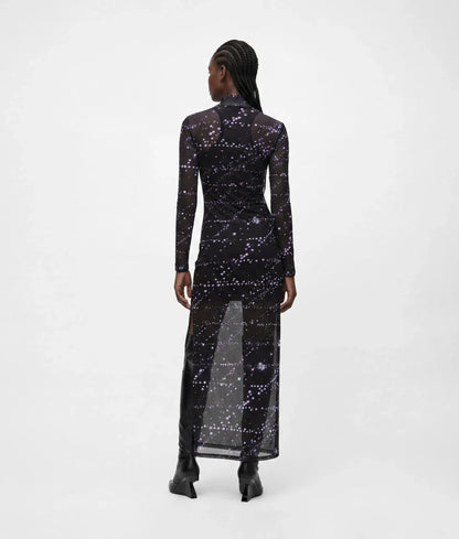 Mesh constellation print maxi dress