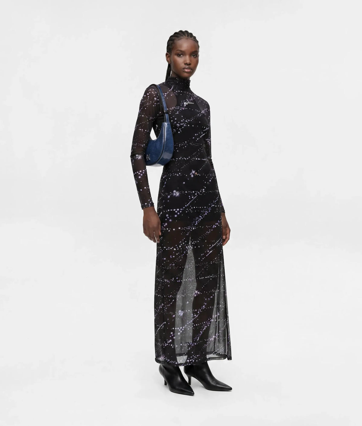 Mesh constellation print maxi dress