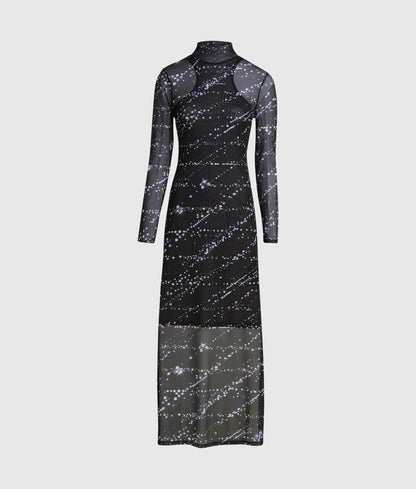 Mesh constellation print maxi dress