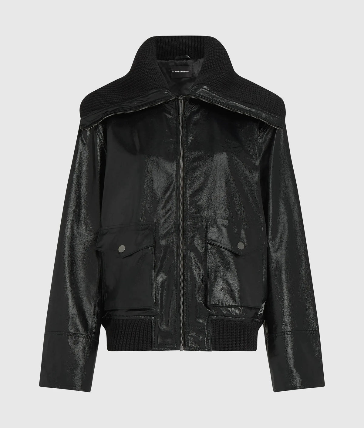 Knitted collar leather jacket