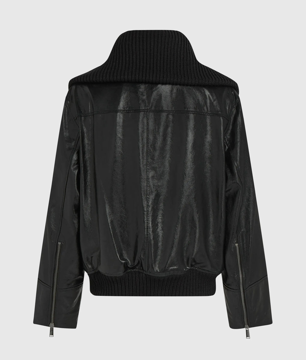 Knitted collar leather jacket