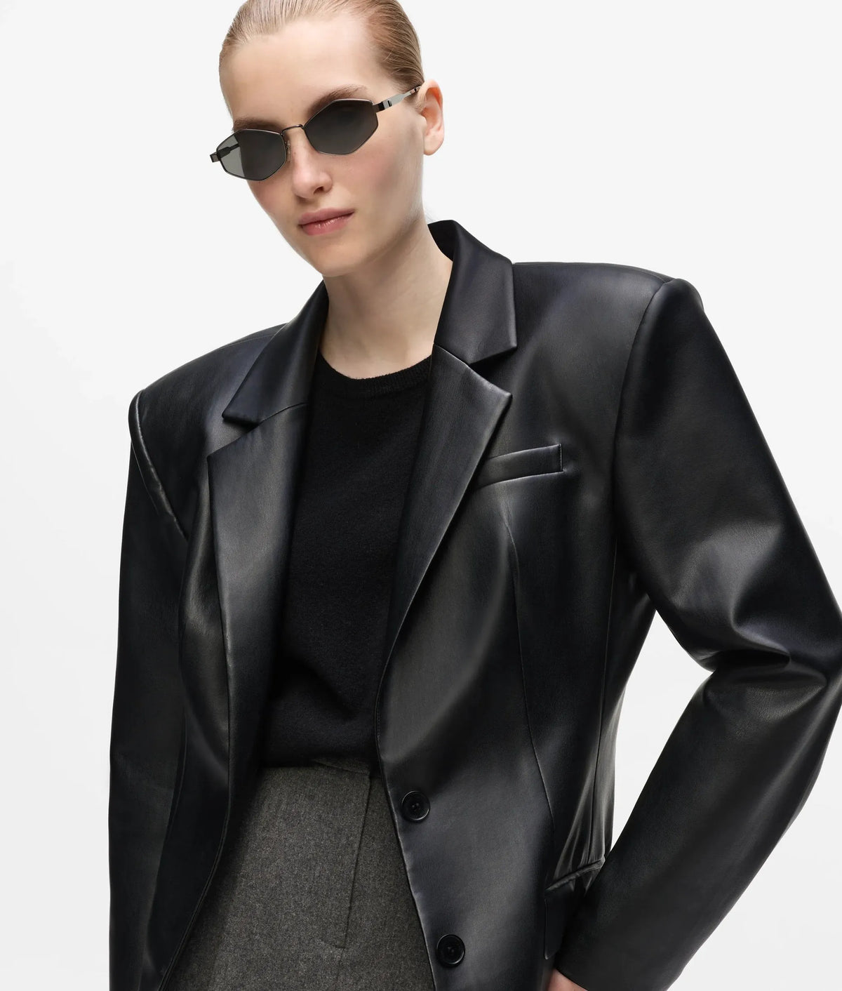 Oversized faux-leather blazer