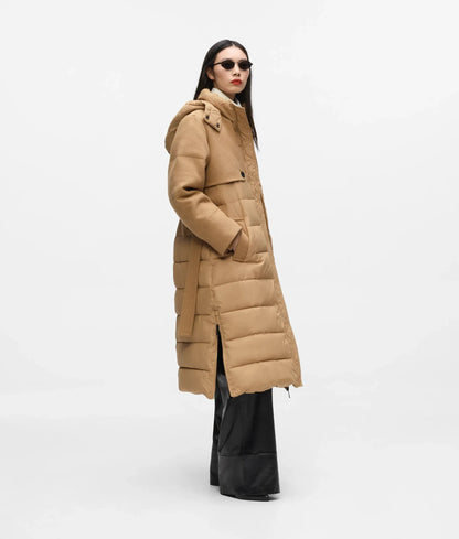 Belted long puffer jacket