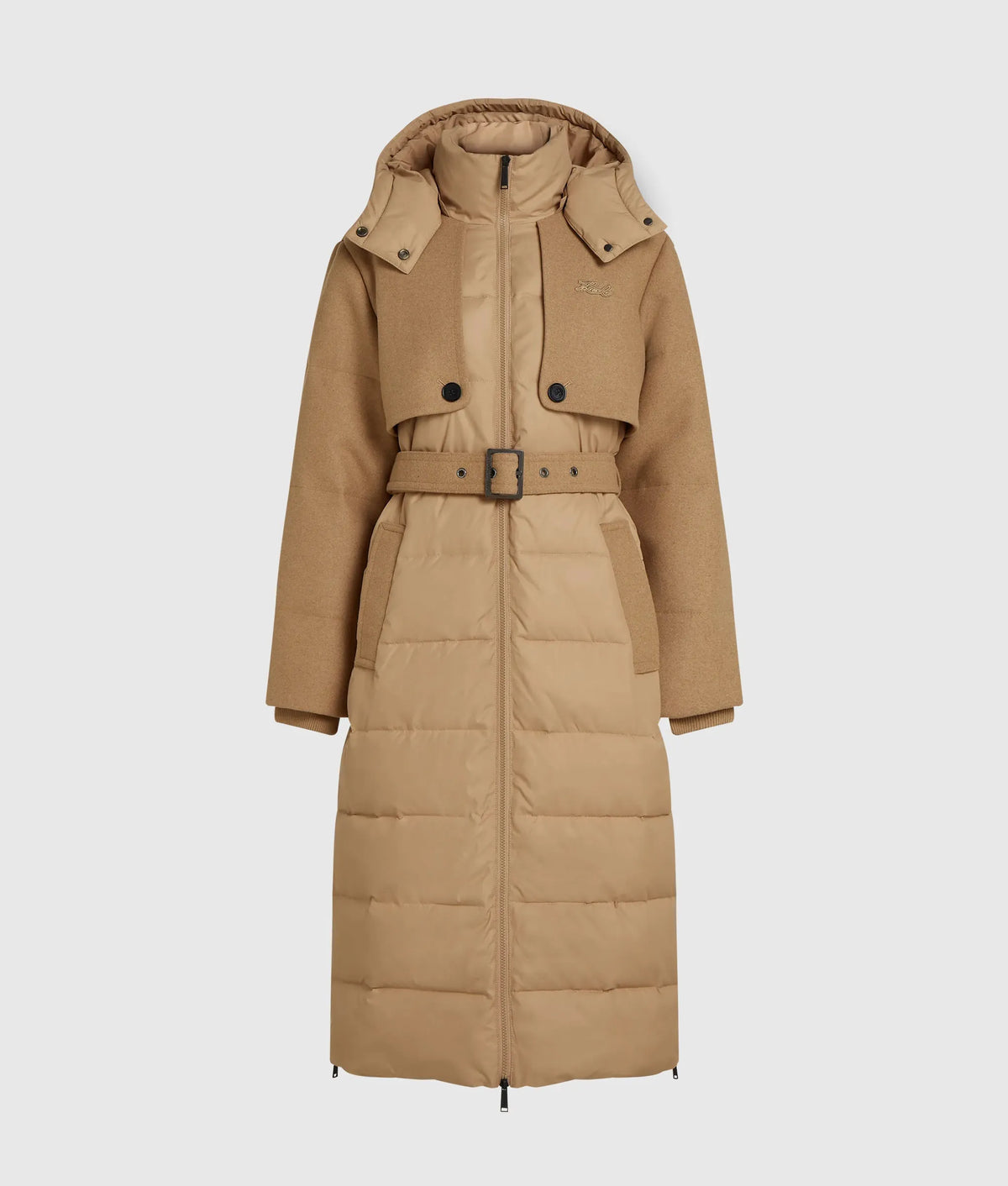 Belted long puffer jacket