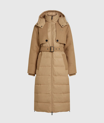 Belted long puffer jacket