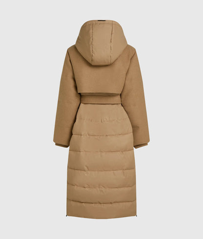 Belted long puffer jacket