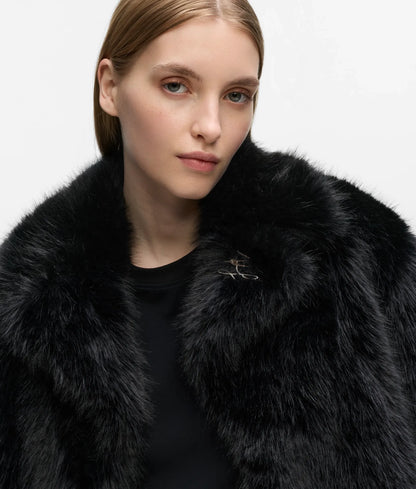 Transformable long faux-fur coat