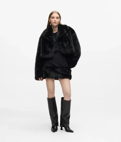 Transformable long faux-fur coat