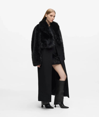 Transformable long faux-fur coat