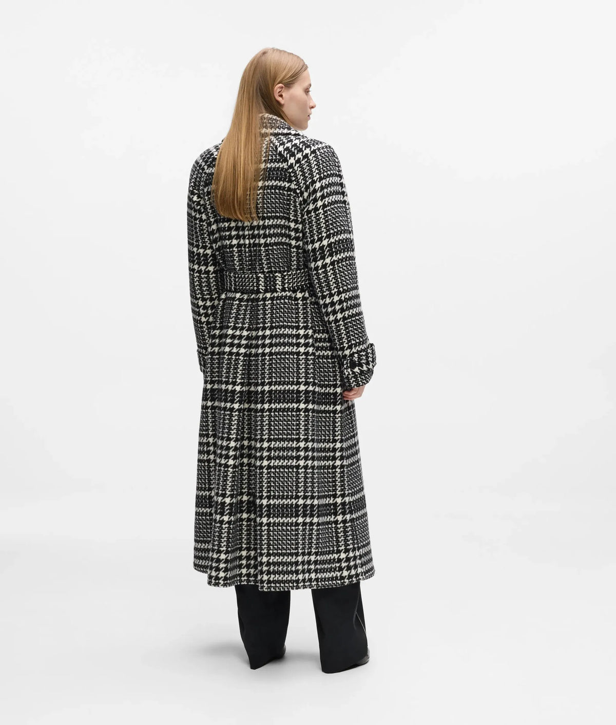 Houndstooth long wool-blend coat