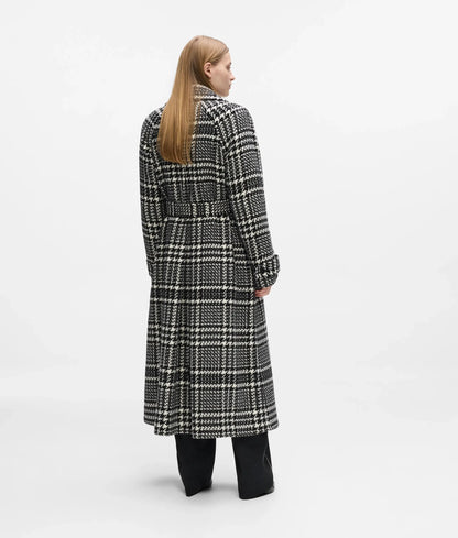 Houndstooth long wool-blend coat