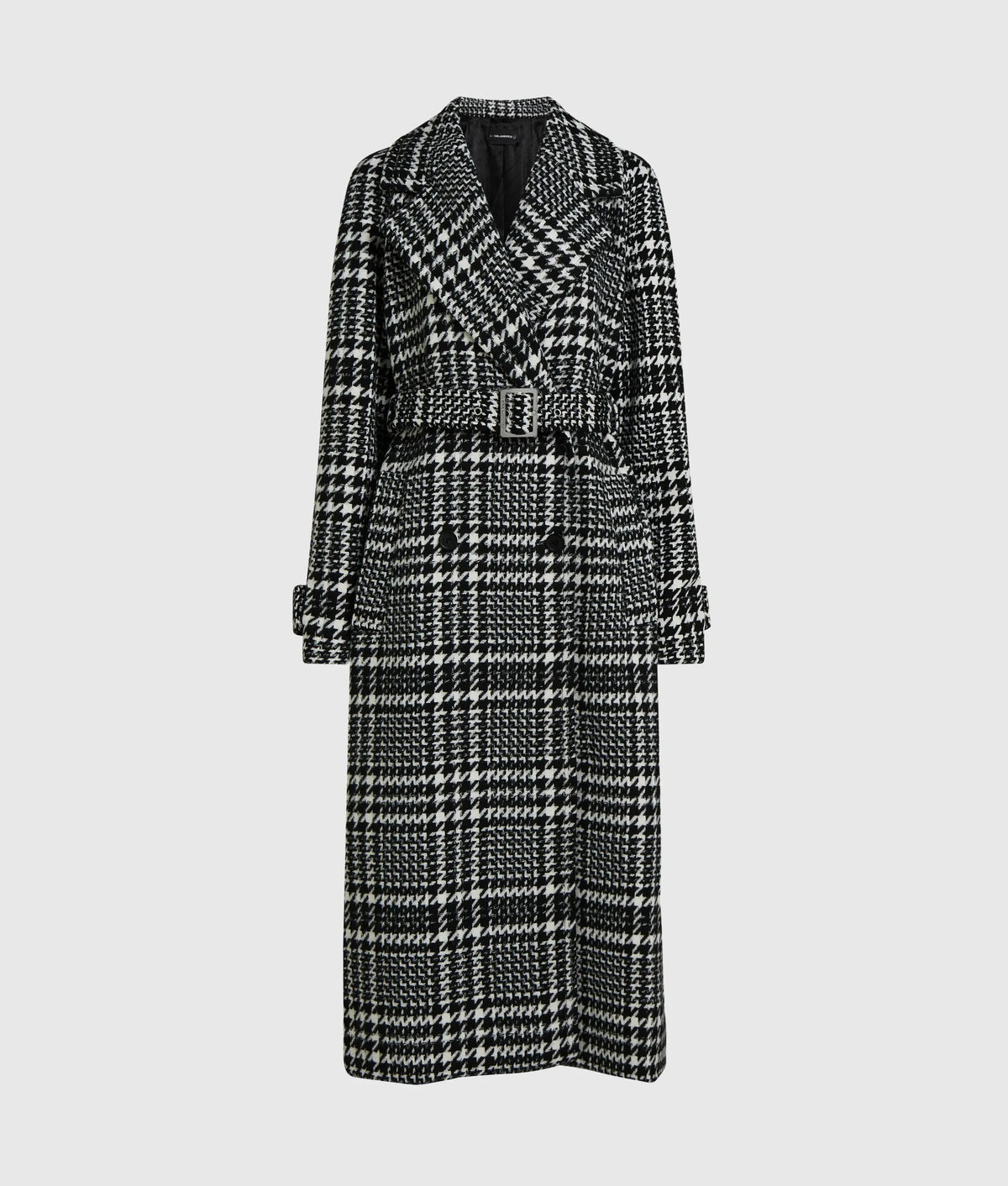 Houndstooth long wool-blend coat