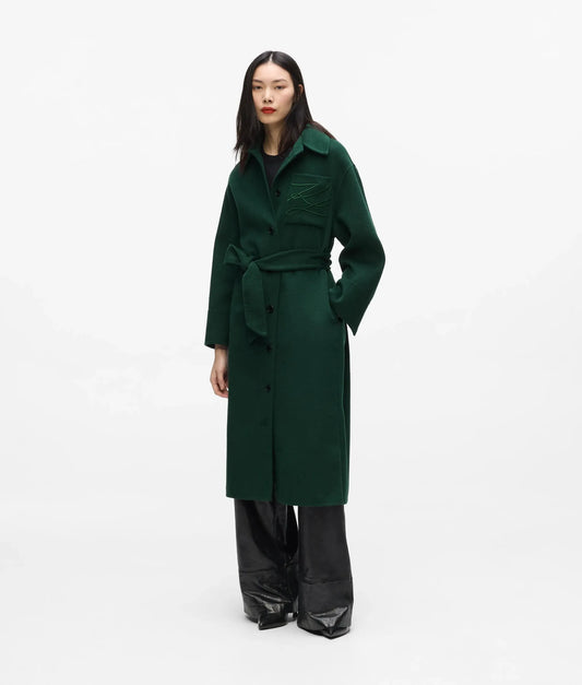 Belted long wool-blend coat