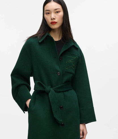 Belted long wool-blend coat