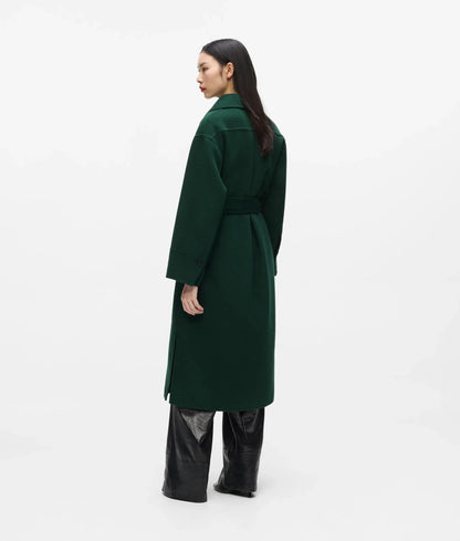 Belted long wool-blend coat