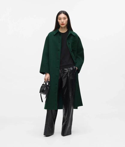Belted long wool-blend coat