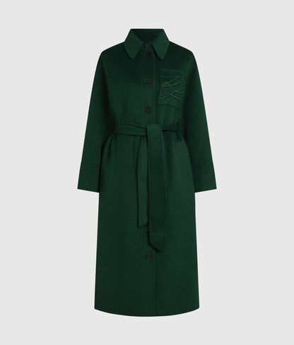 Belted long wool-blend coat